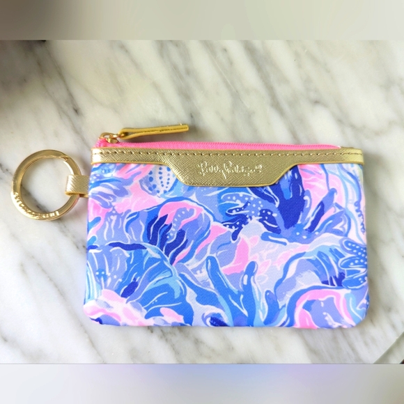 Lilly Pulitzer Floral ID Keychain Pouch - Shades of Pinks + Blues.  Brand New 🌸 - Picture 1 of 8